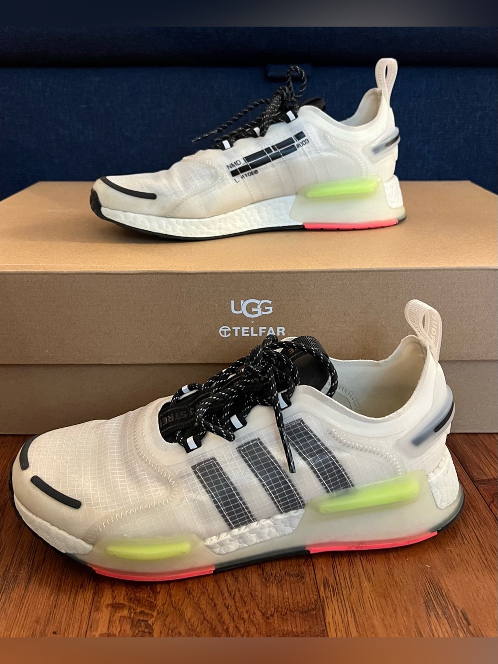 Adidas NMD V3 Off-White Sneakers with Neon Yellow & Pink Accents